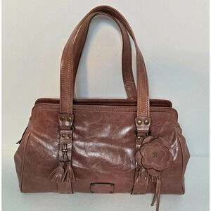 Rue Princesse Paris Distressed Leather Double Handle Shoulder Bag Handbag Tassel